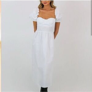 WeWoreWhat Corset Puff Sleeve MIDI Dress White bridal casual size 14